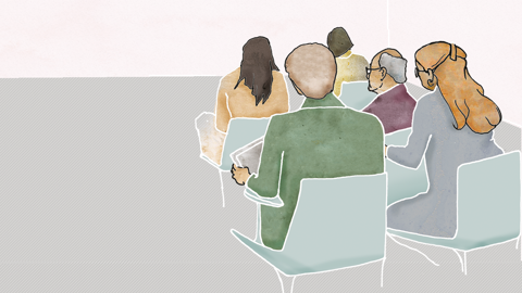 Illustration av sittande åhörare.