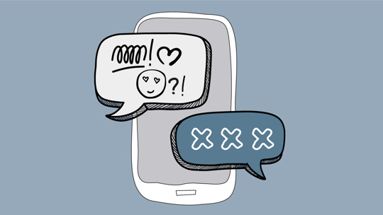 Illustration av mobiltelefon med chattbubblor.