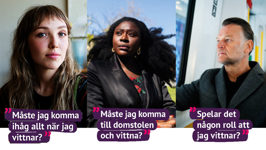 Tre personer som har frågor om att vittna.