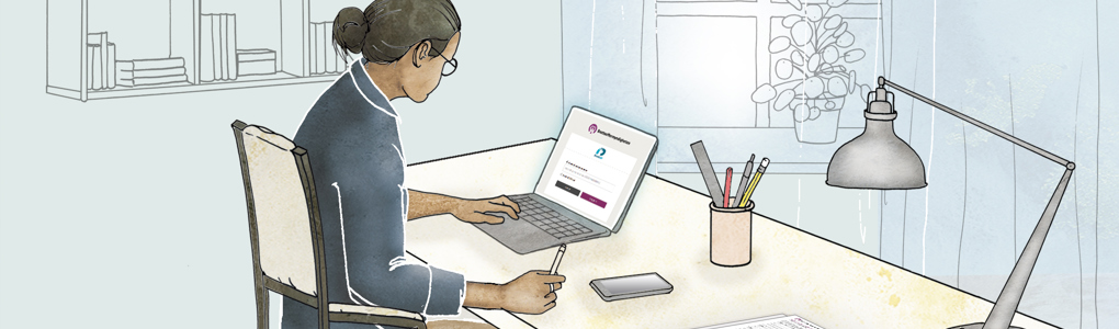 En person gör en ansökan via webben.