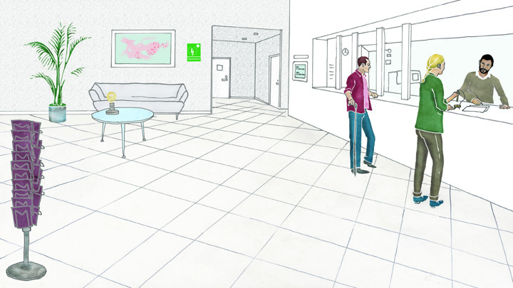 En reception på en domstol.