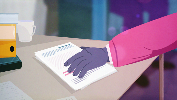 Illustration av en hand som håller i dokument